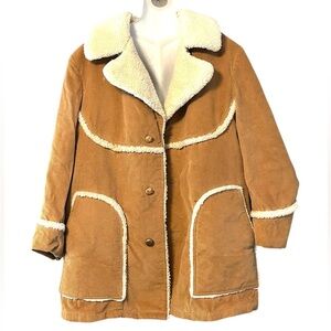 SEARS Western Outdoor Wear Brown Corduroy Faux Fleece Vintage Coat Size XL